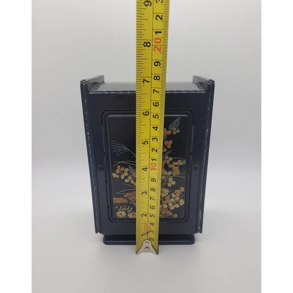 Vintage Japanese Style Black Floral Jewelry Box 4 Drawer Mirror Vanity Organizer